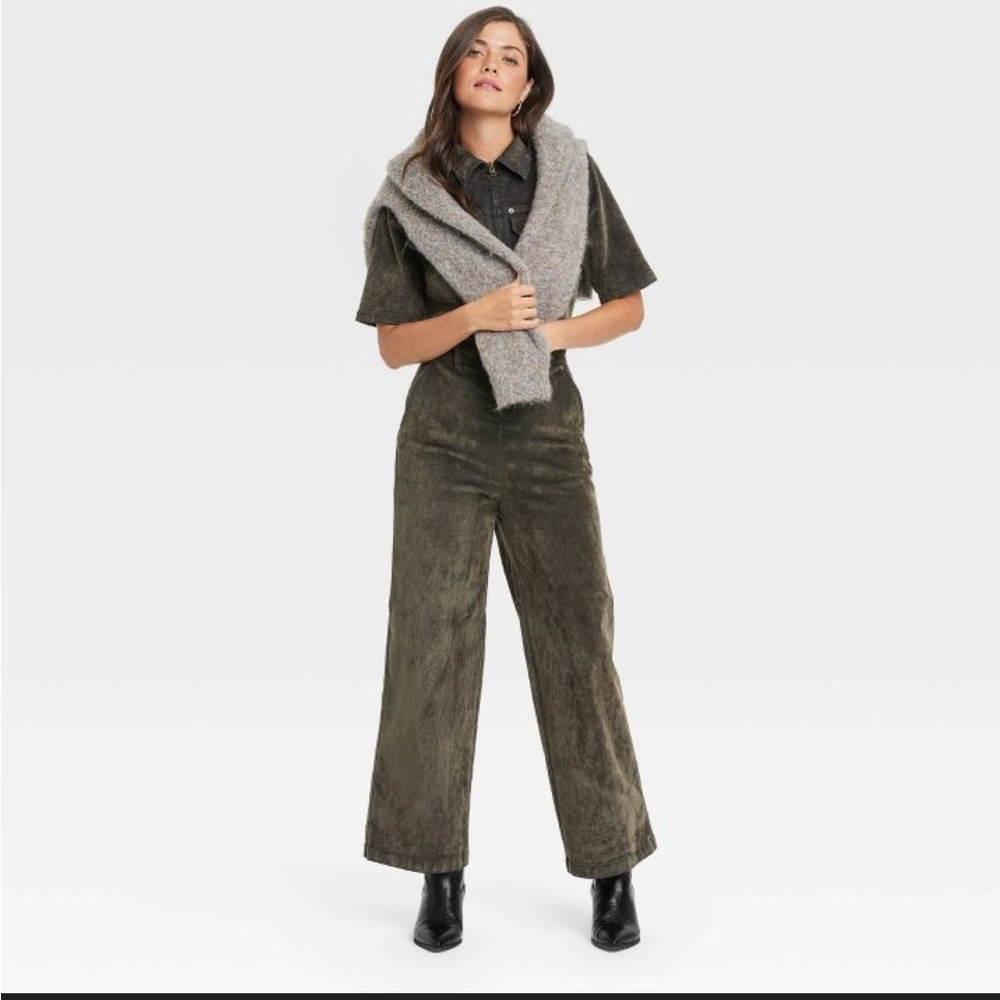 NWT: Universal Thread Olive Green Flocked Jumpsuit